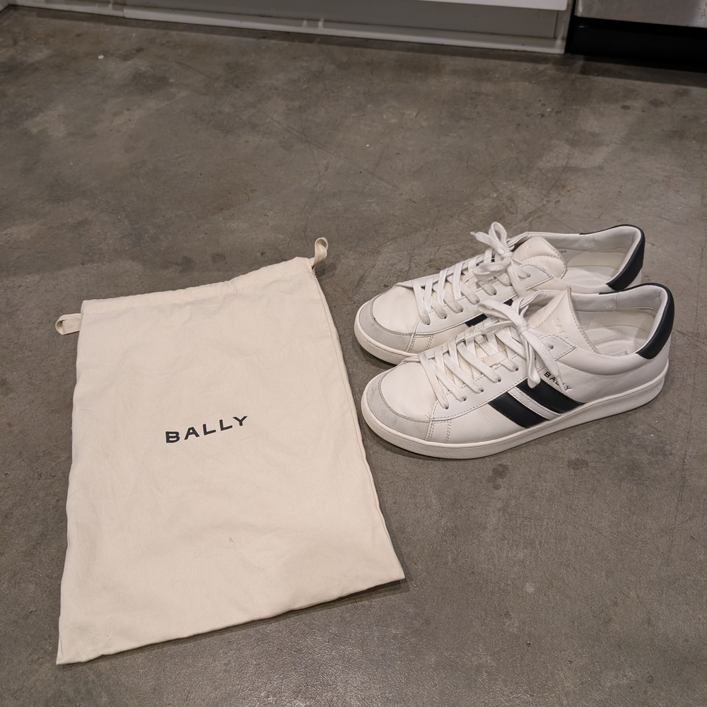 Bally Tiger Tennis Sneaker in White and Black Leather us 10D